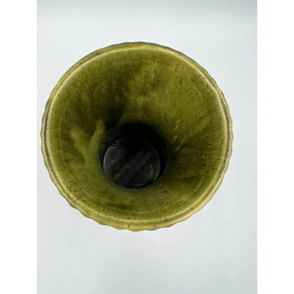 Vintage UPCO Ribbed Green Vase Mid Century Modern Farmhouse Decor Pottery